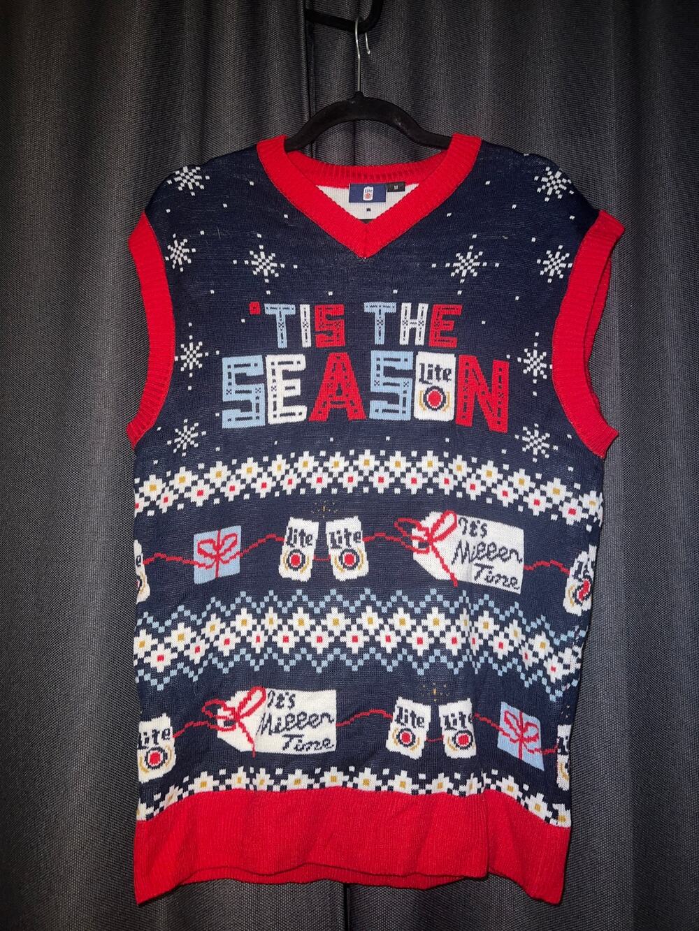 Ugly Christmas Sweater Xmas Vest Size Medium Miller Lite